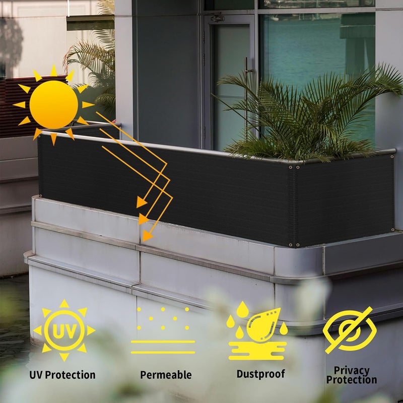 JUNKOGO 4x19Ft Balcony Privacy Screen, Apartment Railing Cover for Sunshade Wind & UV Protection, Outdoor Privacy Fence Screen for Patio, Terrace, Porch & Poolside Protection (Black) - Image 5